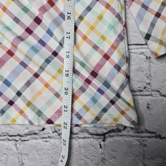 Talbots Cotton Blend Rainbow Plaid Print Boatneck 3/4 Sleeve Top Size MP - Picture 8 of 9